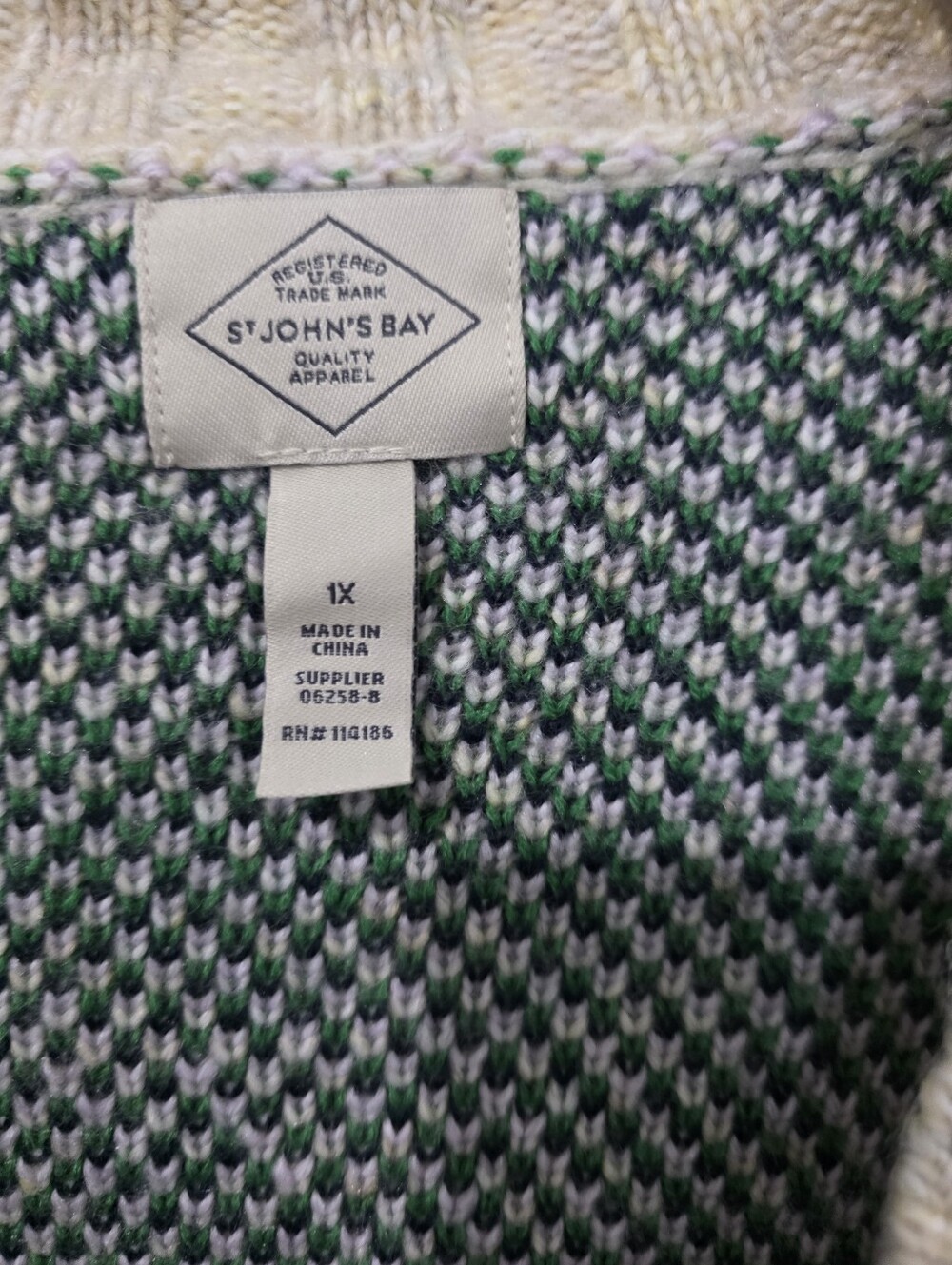 St. John's Bay Wrap Sweater Plaid Open-Front Cardigan - Green, Lavender, Navy - Picture 7 of 8